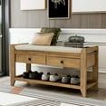 thumbnail image 2 of Shoe Rack Storage Bench, Entryway Bench with Cushioned Seat, Shoebox Footstool with Drawers and Bottom Shelf, Entryway Organizer with Storage, Indoor Versatile Storage Bench, Old Pine, Y1859, 2 of 11
