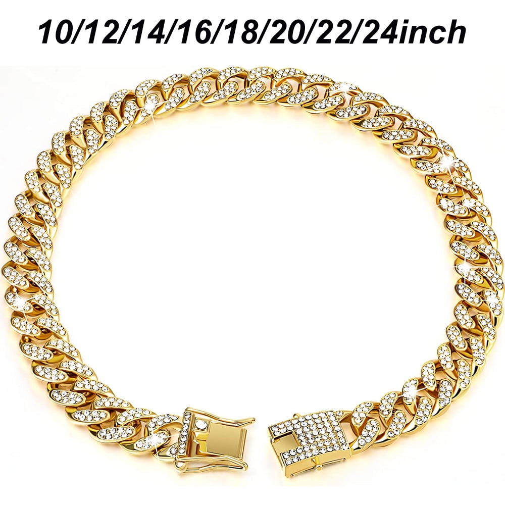 Gold Dog Collar Metal Puppy Collar Cuban Link Chain Collar Bling Collar
