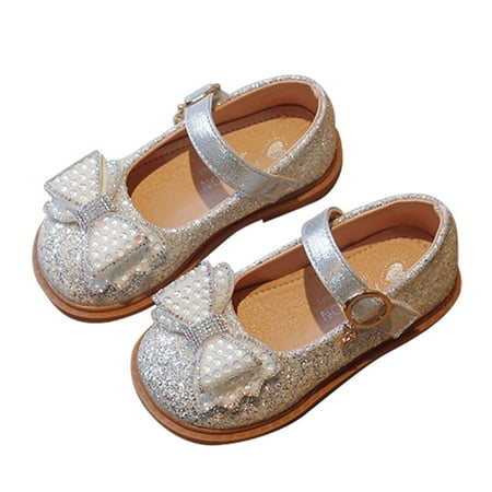 Kids Bow Rhinestone Sandals Mary Jane Shoes Female Princess Wedding Party Flower Girls Dress Shoes 2-9Y