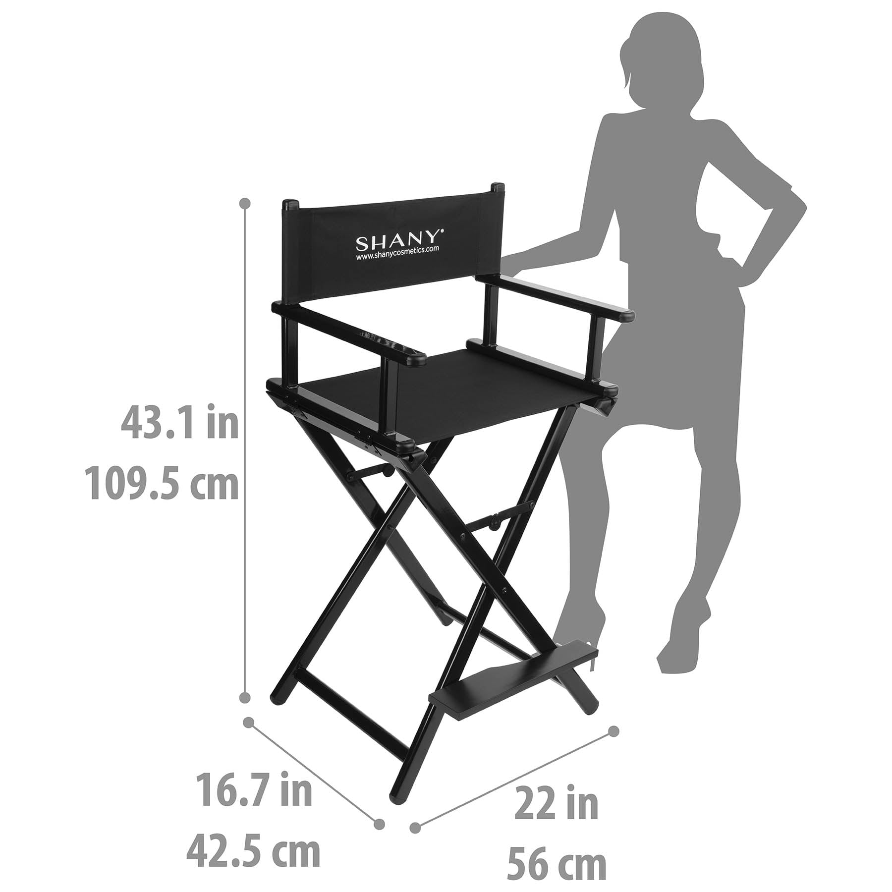 SHANY Studio Director Makeup Artist Folding Stool Chair - Solid Aluminum Barstool - Black