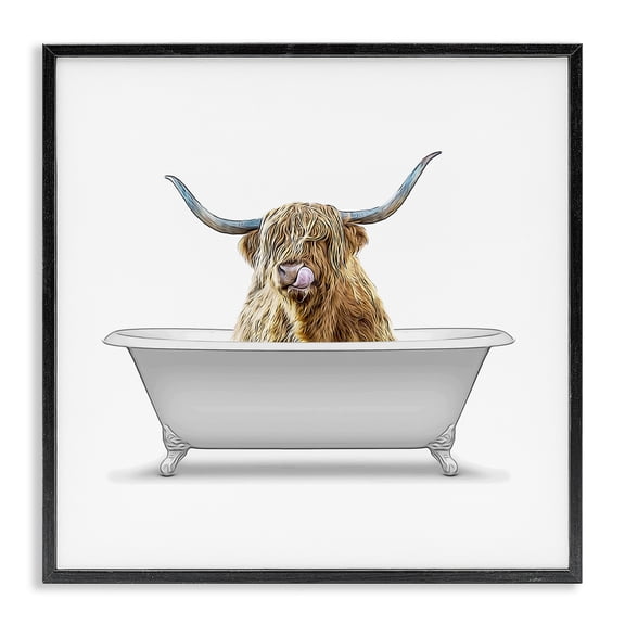 Stupell Industries Cottage Highland Cow Farmhouse Bathroom Black Framed Giclee Art, 17 x 17, by Annalisa Latella