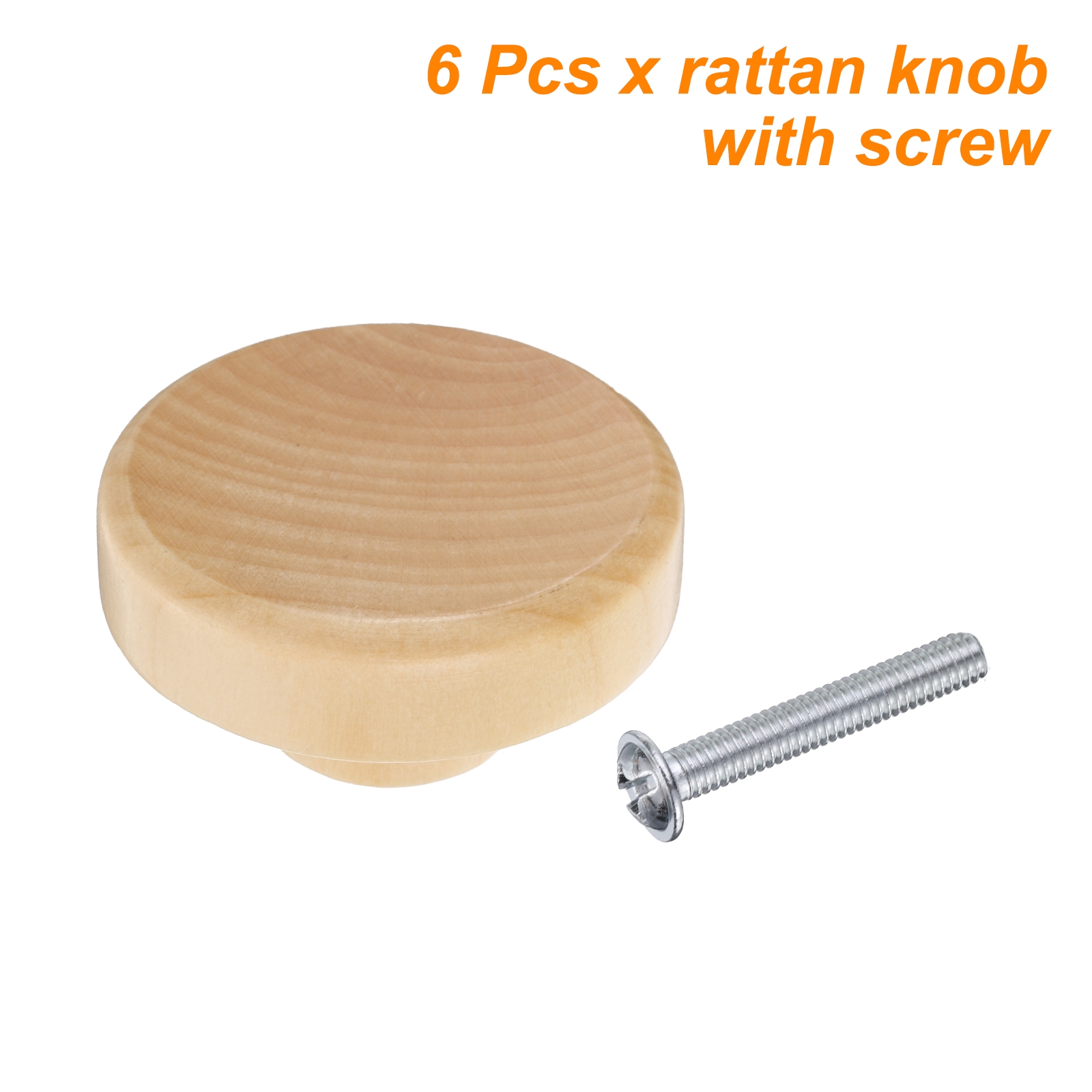 Unique Bargains 6Pcs Wood Knobs Wooden Flat Round Drawer Knobs Wood Color 1.5"