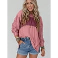 thumbnail image 3 of Women Long Sleeve Tops Oversized Trendy Round Crew Neck Casual Color Block Womens Shirts Blouses Pink XXL, 3 of 7