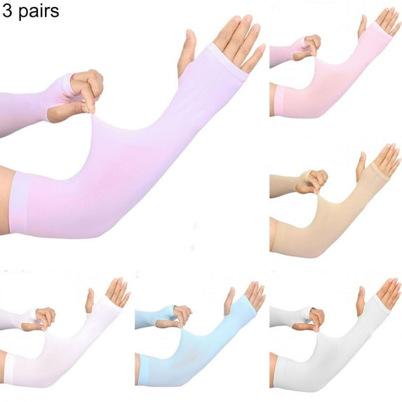 Limei 3 Pairs Sun Protection Sleeves UV Protection Cooling Sleeves Arm Sleeves Men Women Sports Sun Sleeves with Thumb Hole for Driving, Golfing, Fishing, Cycling, Hiking, Doing Sports (Pink)