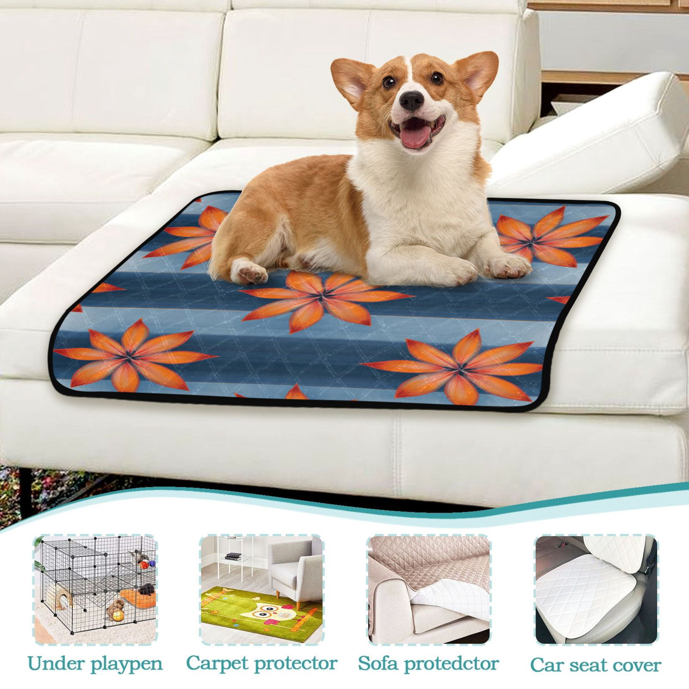 Washable Pet Pee Pads with Super Absorbent Reusable Training Pads for Dogs & Cats Orange Large Flowers