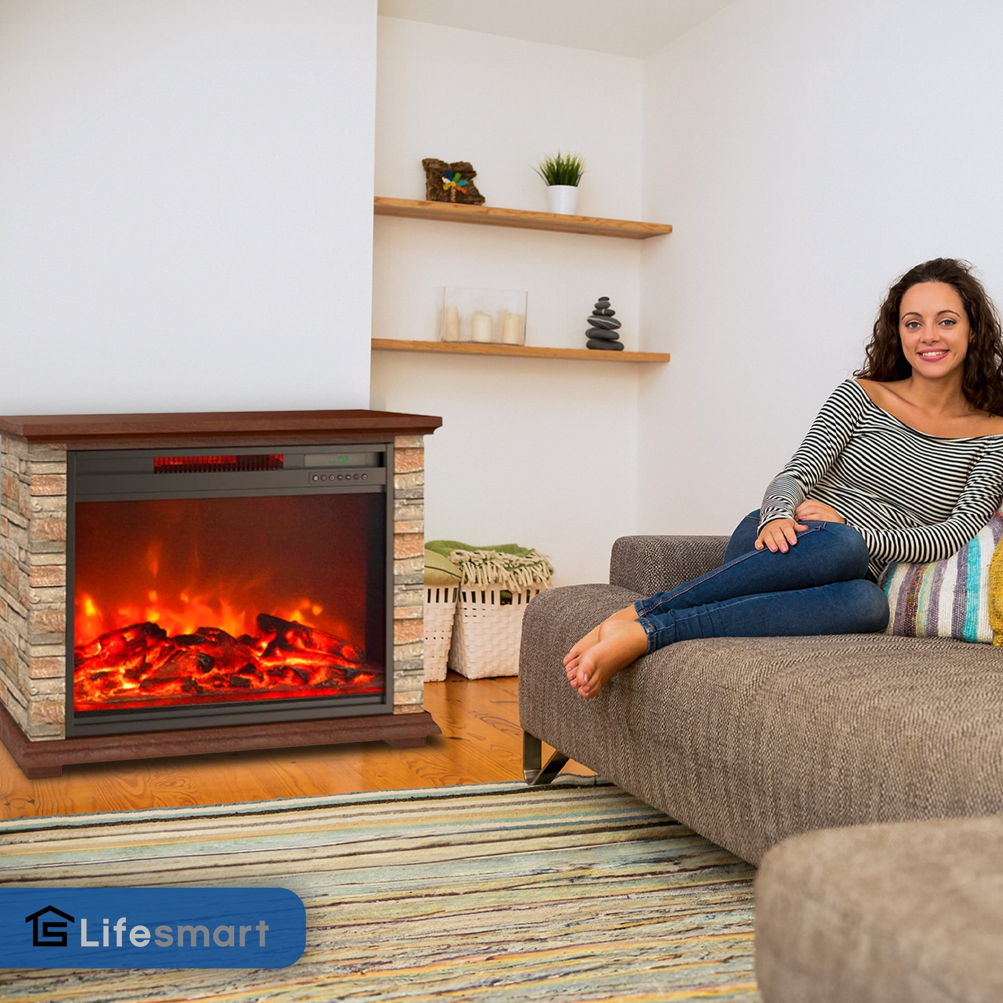 LifeSmart LifePro 1500W Electric Infrared Quartz Indoor Fireplace Heater