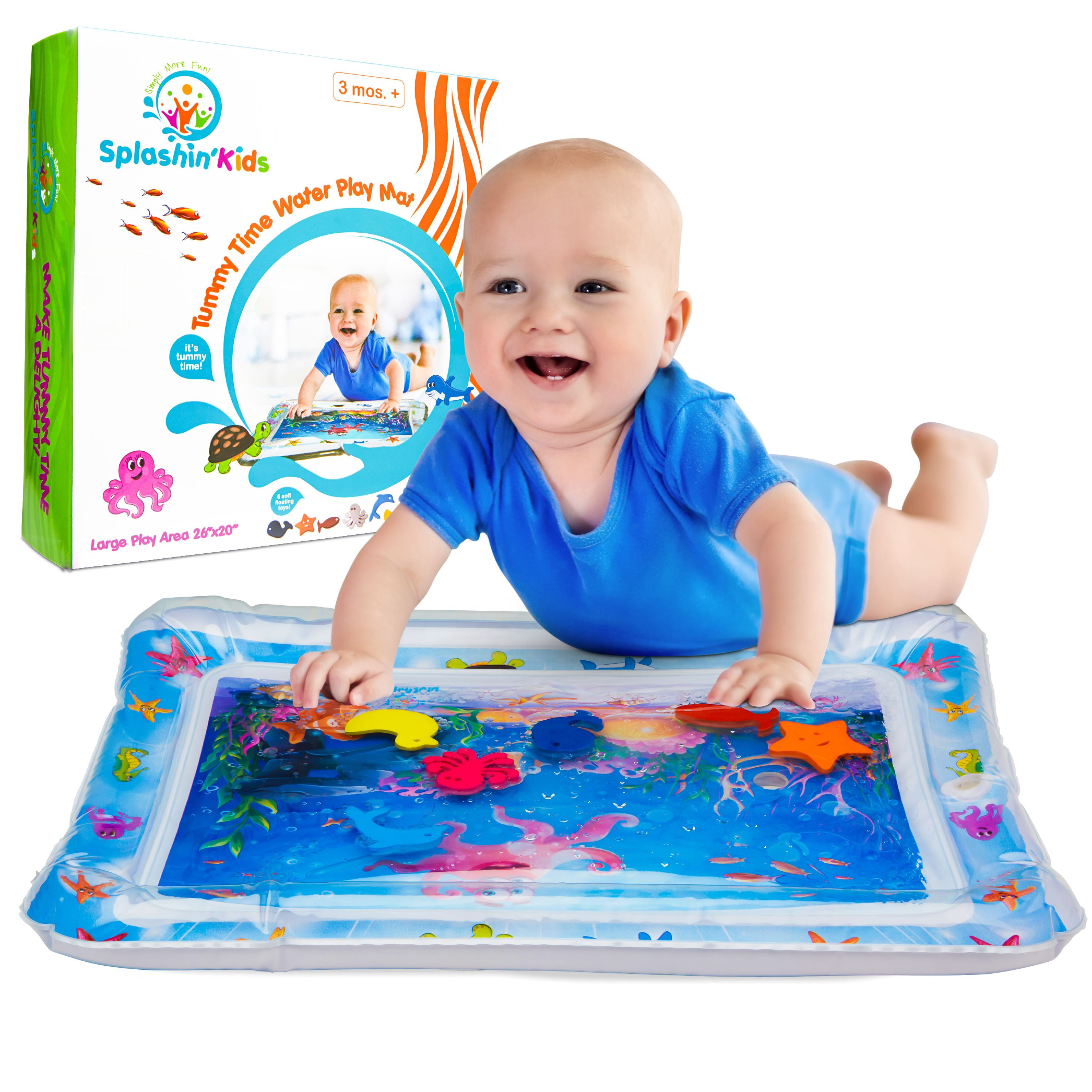 homese Baby Colorful Inflatable Water Play Mat Tummy Time Fun Mat Child Development Play Center with Hand Inflator Pump for 4~6 Years Old Infants-White 
