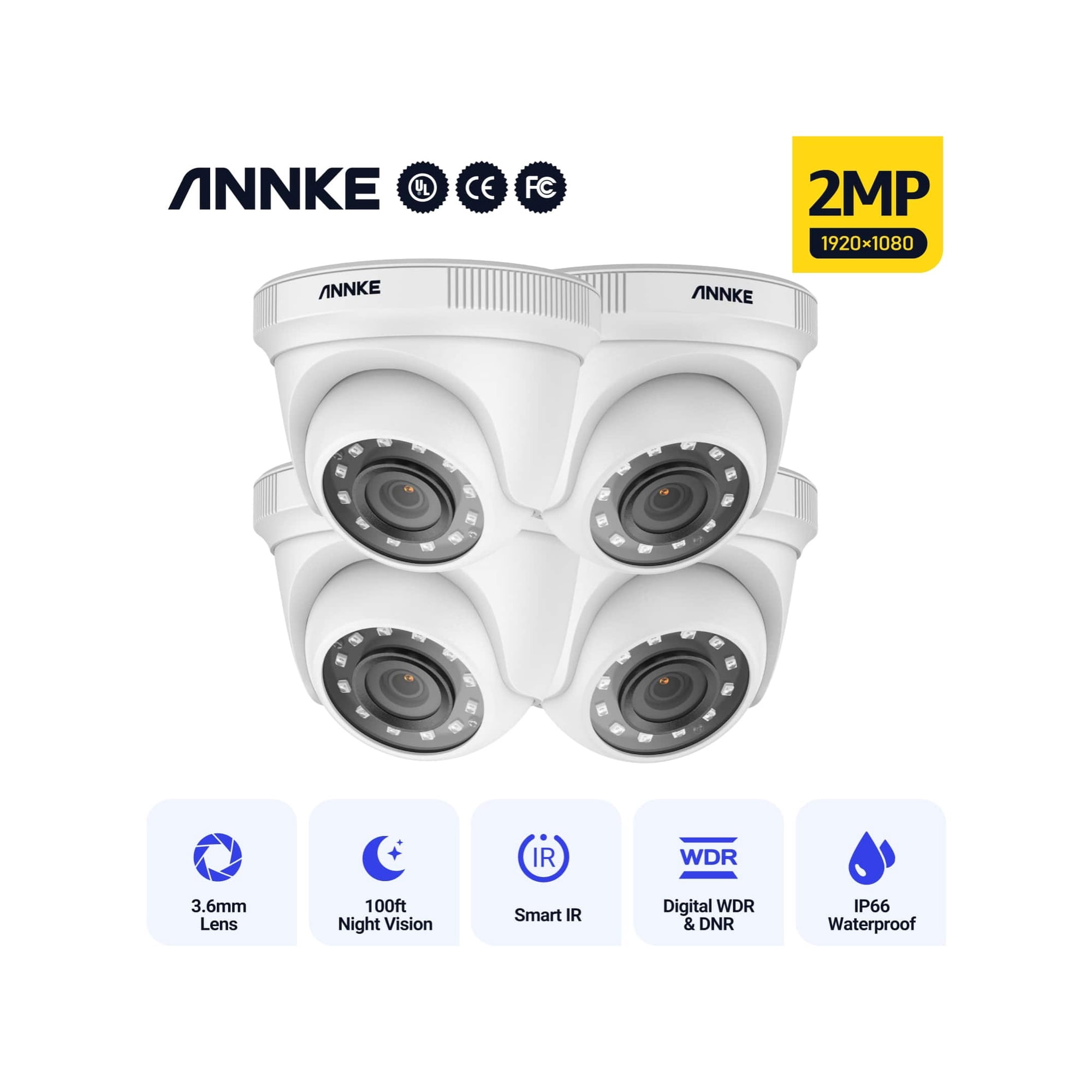 ANNKE 4pcs 1080P HD Outdoor Security Camera 2MP Video Surveillance Night Vision, Surveillance Security Dome Turret Camera with Ultra Clear 100ft/Night Vision, 3.6mm Lens, IP66 Weatherproof