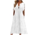 thumbnail image 2 of Xaqiouau Women's Eyelet Embroidered Keyhole Neck Cold Shoulder Tie Sleeve Loose Midi Dress with Pockets Casual Summer Beach Sundress, 2 of 6