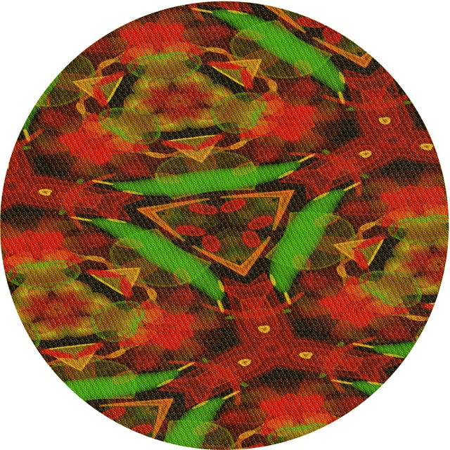 Ahgly Tapis Rond Lavable en Machine Intérieur Transitionnel Jaune Foncé Vert, 5 Pieds Rond
