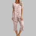 thumbnail image 2 of Dyegold Pajama Sets For Women Soft 2 Pieces Outfit Short Sleeve Round Neck Tops Shirts Capris Pant Loungewear Lounge Pjs Set, 2 of 8
