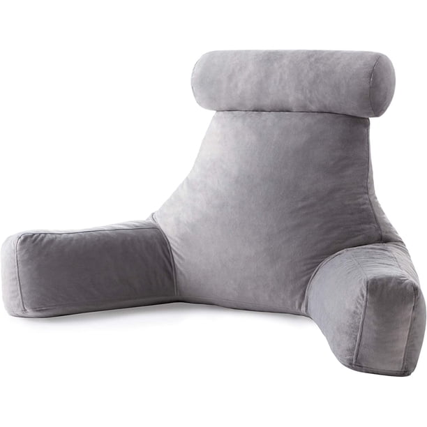 Linenspa - Almohada de Lectura con Soporte para Cuello de Memory Foam en Trozos - Cojín para Leer o Descansar - Soporte para Espalda - XL - Gris