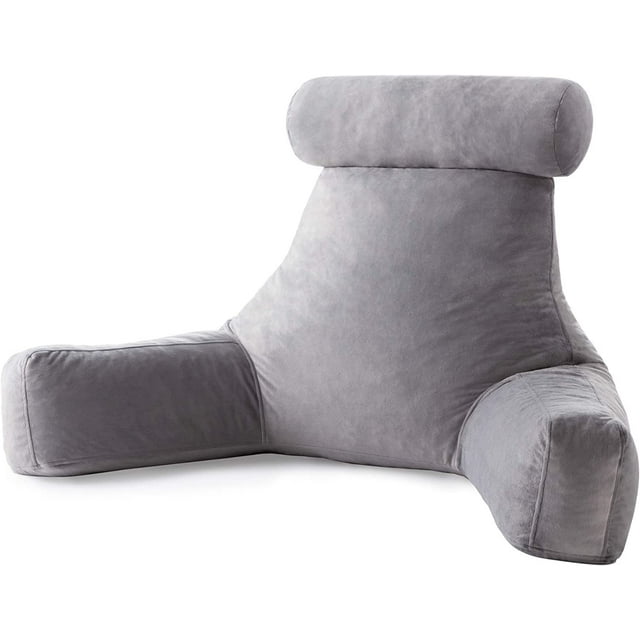 Linenspa - Almohada de Lectura con Soporte para Cuello de Memory Foam en Trozos - Cojín para Leer o Descansar - Soporte para Espalda - XL - Gris