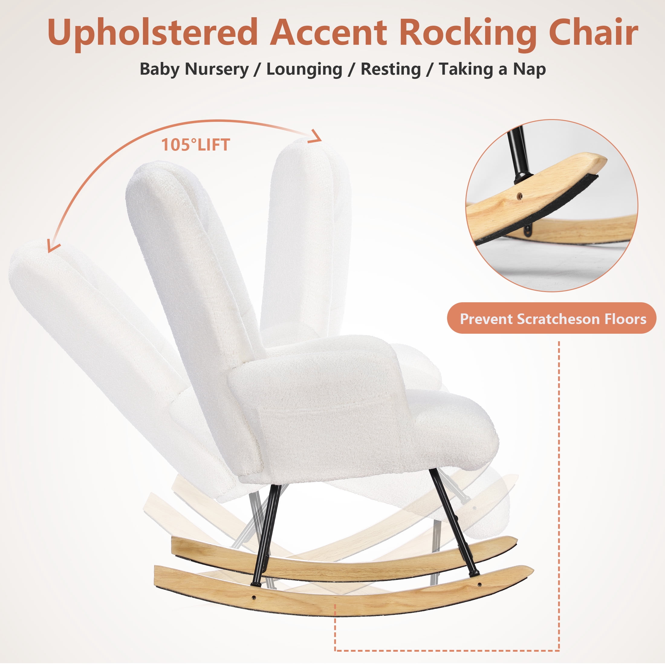 Vipuse Metal Frame Modern Rocking Chair with High Backrest & Padded Seat - Stylish Nursery, Bedroom, and Living Room Accent Chair