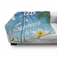 thumbnail image 3 of Lifestyle Soft Flannel Fleece Blanket, Hello Summer Words with Palm Tree Leaves Plumeria Flowers over the Ocean Illustration, Cozy Plush for Indoor and Outdoor Use, 50" x 70", Blue, by Ambesonne, 3 of 6