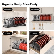Housolution Pot and Pan Organizer, Expandable Pot Lid Organizer Rack with 14 Adjustable Dividers for Kitchen, Under Cabinet, Cutting Board, Bakeware, Black