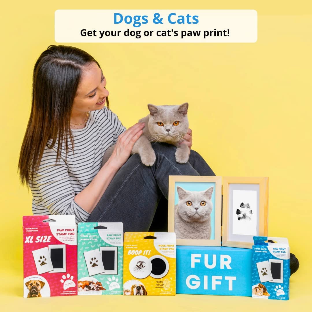 Fur Gift Paw Print Stamp Pad, 100% Pet Safe Kit, No-Mess Ink Pad, Imprint Cards, Pet Memorial Keepsake, Dogs, Cats, Small Pets, Pet Owner, Pet