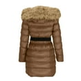 thumbnail image 4 of Jinhomg Long Winter Outerwear for Women Thermal Cozy Mid Length Faux Fur Trim Hooded Puffer Coat Slim Fit Long Sleeve Zip Up Down Jacket with Belt 90% off Clearance Sale Coffee L, 4 of 5