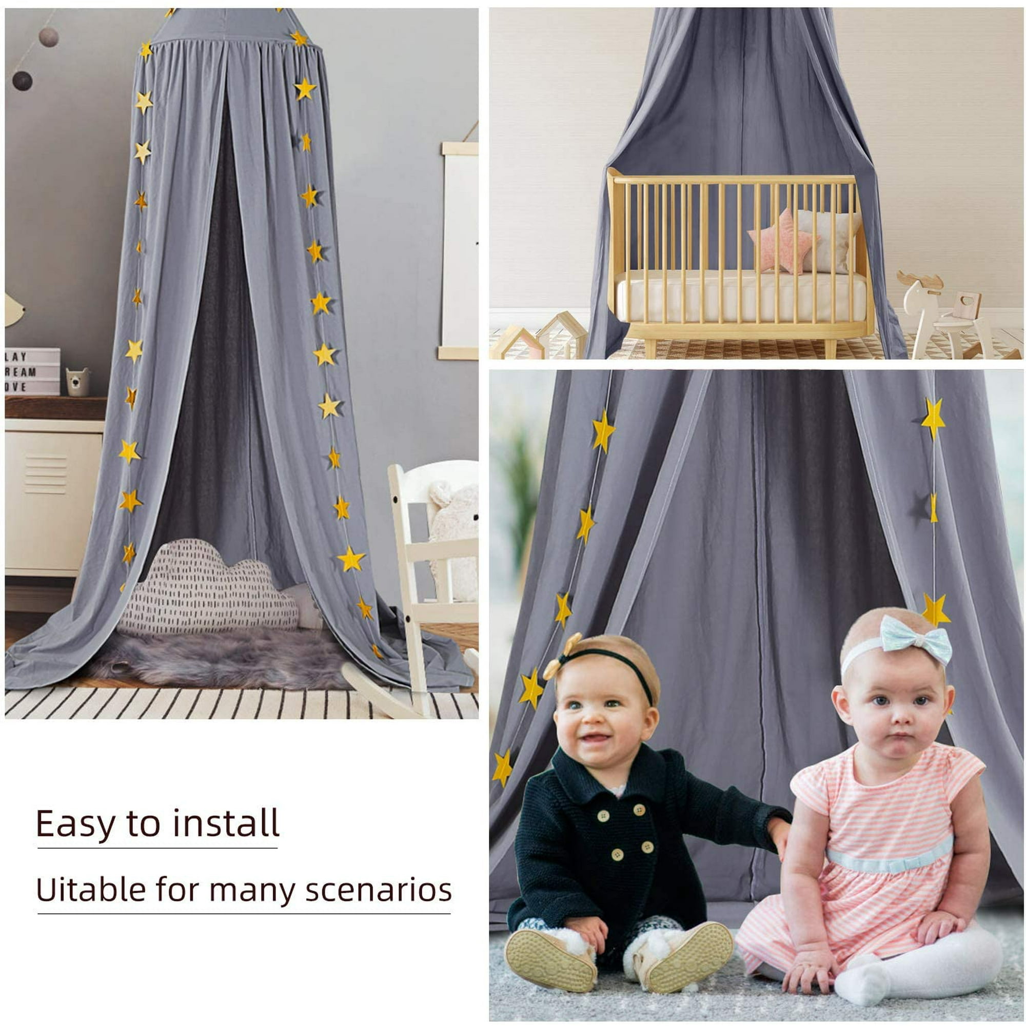 Kids Bed Canopy Crib Decorative Tent Dome Hook Cotton Mosquito Net for Baby Crib Nook Castle Game Tent Nursery for Children s Room Bedroom Games Reading play Tent Gray Walmart