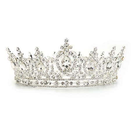 Luckyfine Wedding Bridal Luxury Full Round Princess Rhinestone Tiara Crown Headband Hair Accessories