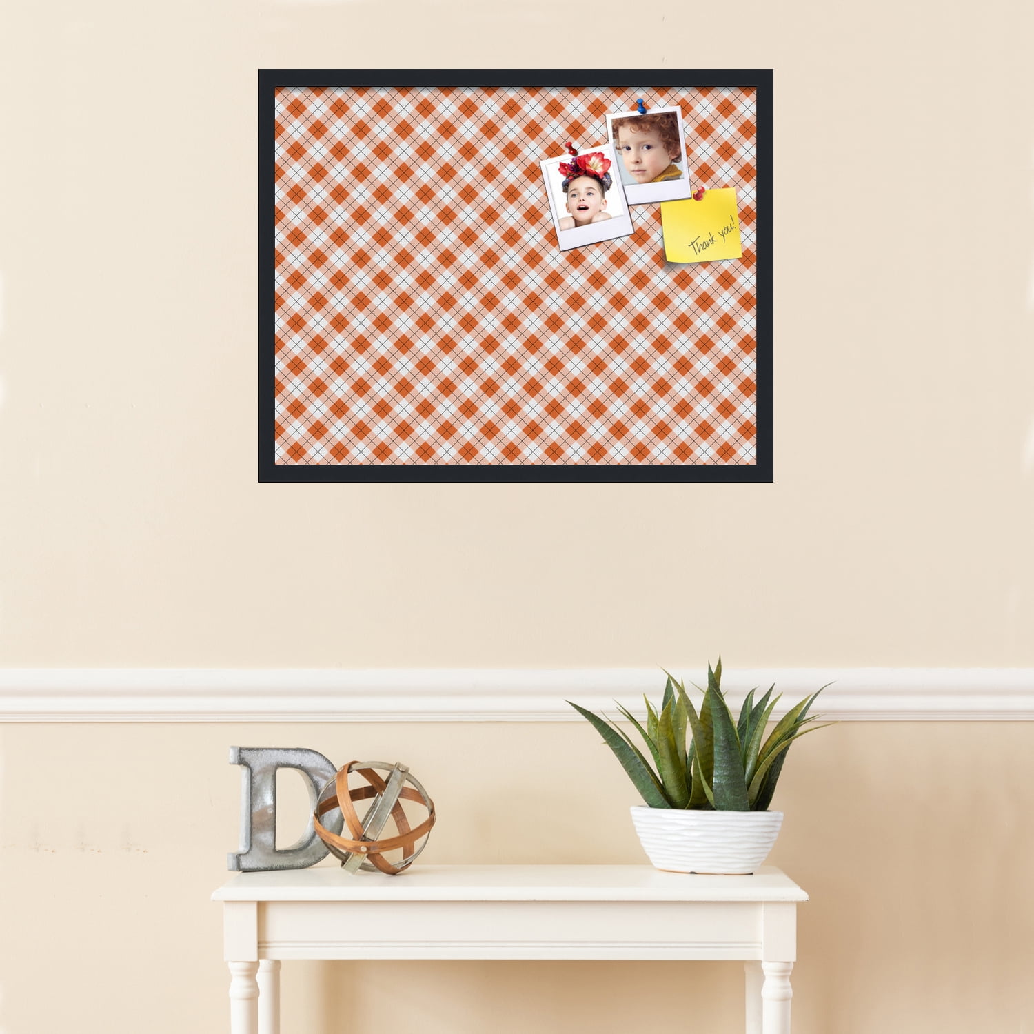 PinPix ArtToFrames 26x20 Custom Cork Bulletin Board Argyle Burnt Orange   Poster Board Has a Fabric Style Canvas Finish, Framed in Satin Black (PinPix-634)