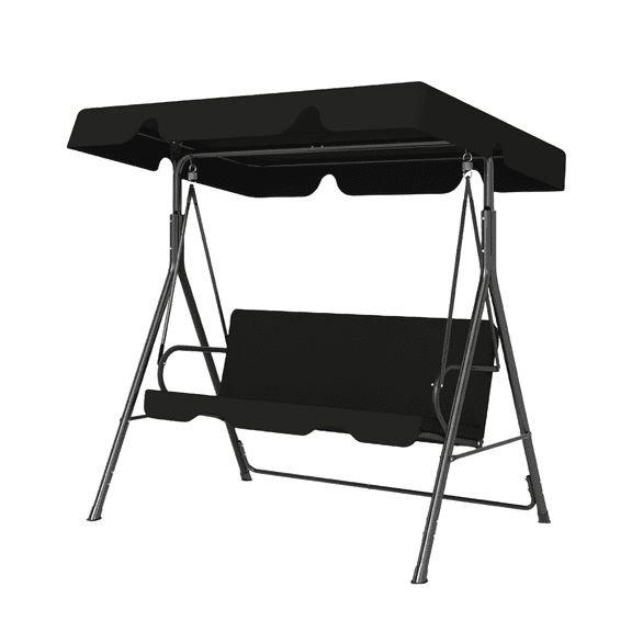 Melocadol 3 Seats Outdoor Porch Swing Glider, Patio Swing Chair with All Weather Covered Canopy and Rust Proof Heavy Duty Stand, for Garden, Lawn, or Backyard, Black