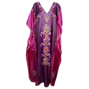 Mogul Womens Kaftan Double Shaded Silk Floral Embroidered Kashmiri Caftan Evening Wear Beach Caftans Dresses Kaftan Maxi Dress Pink Purple Cover Up Gift For Winter