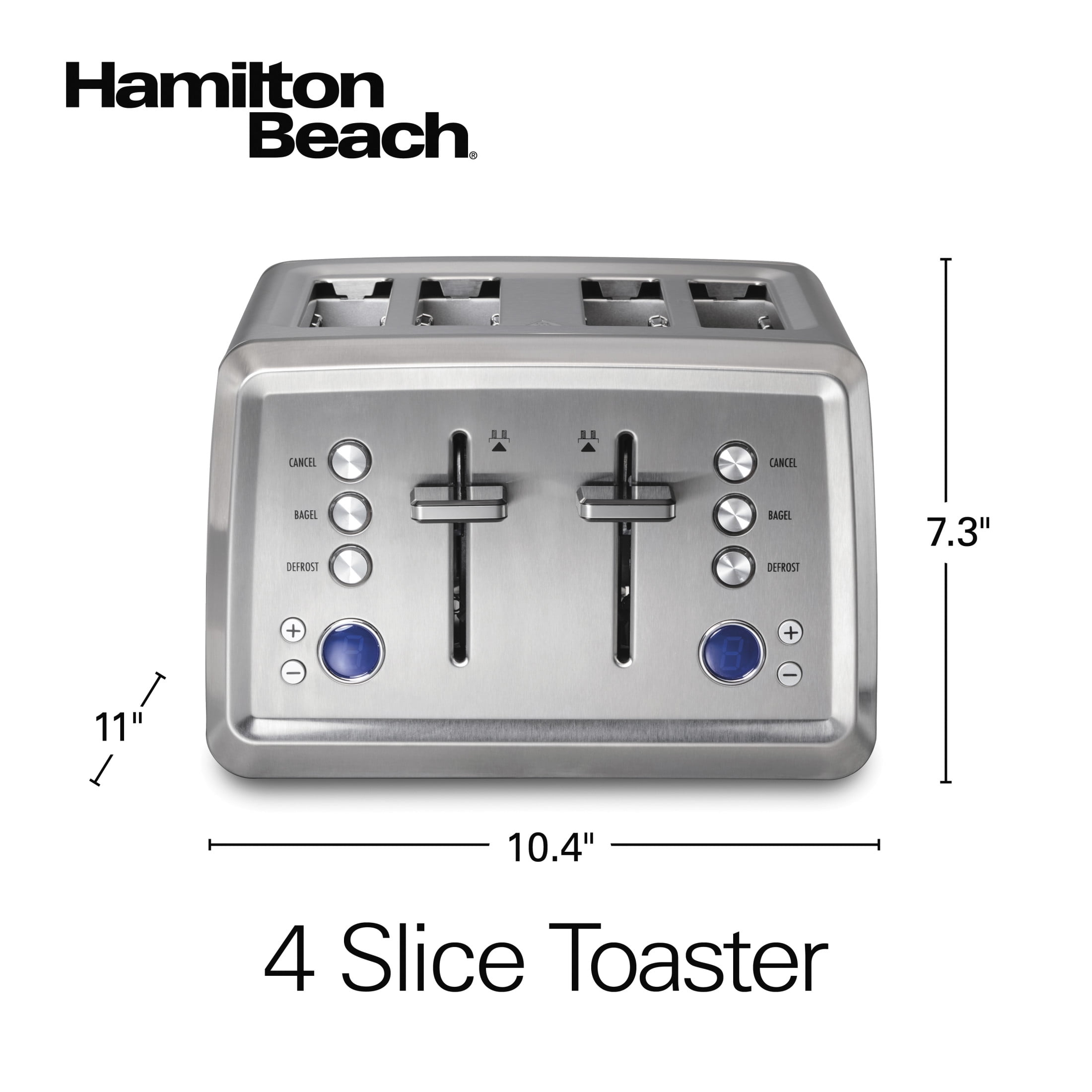 Hamilton Beach Digital 4-Slice Toaster with 3 Preset Functions & Removable Crumb Tray, Stainless