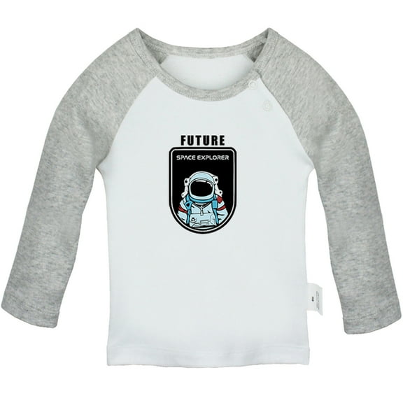 Future Planet Space Explorer Funny T shirt For Baby, Newborn Babies T-shirts, Infant Tops, 0-24M Kids Graphic Tees Clothing (Long Gray Raglan T-shirt, 0-6 Months)
