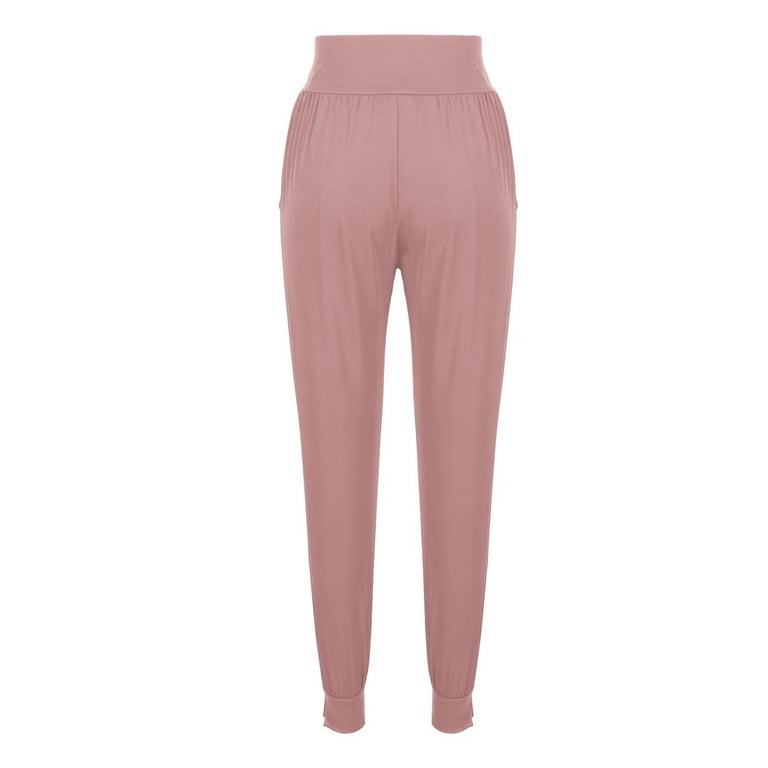 Hfyihgf Women's Jogger Pants High Waisted Sweatpants with Pockets Tapered  Casual Slit Hem Lounge Work Pants(Pink,XXL)