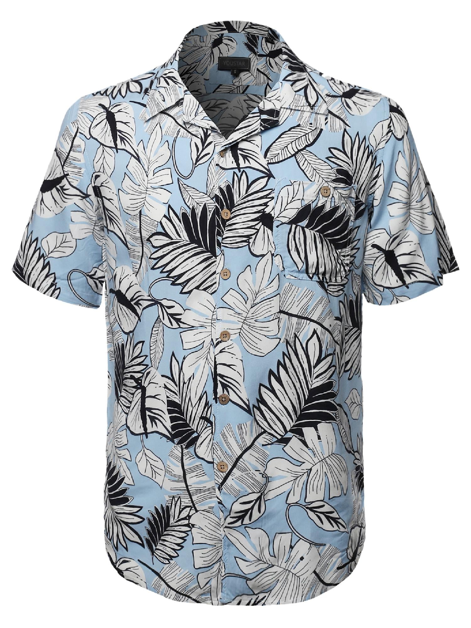 FashionOutfit Men's Tropical Hawaiian Print Button Down Short Sleeves