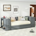 thumbnail image 4 of Euroco Wood Twin Size Daybed with Trundle, Storage Cabinets with Shelves and Drawers, Charging Station Sofa Bed, Gray, 4 of 20