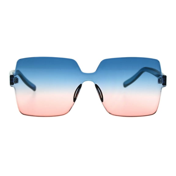 Womens Thick Flat Panel Shield Plastic Rectangular Hippie Sunglasses Blue Orange