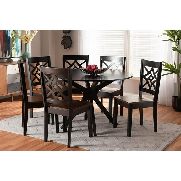 Baxton Studio Miela Modern and Contemporary Dark Brown Finished Wood 7-Piece Dining Set