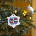 thumbnail image 7 of 3drose, Dominican Republic Flag Waving on a Blue Background., 3 inch Snowflake Porcelain Ornament, 7 of 7