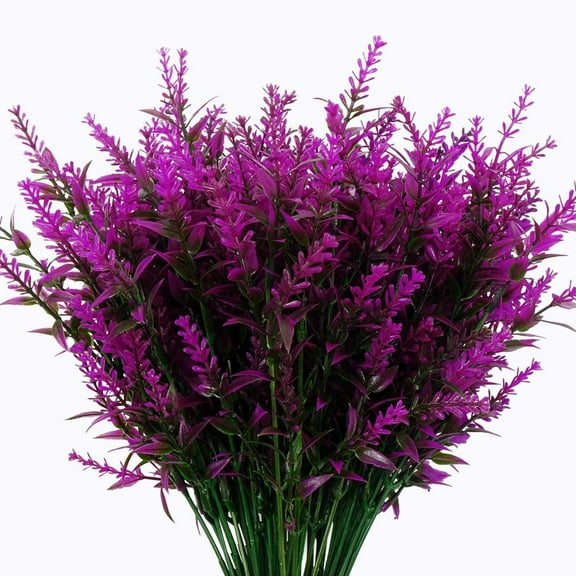 Morttic 12 Bundles Artificial Flowers Fake Outdoor Plants Faux UV Resistant Lavender Flower Plastic Shrubs Indoor Outside Hanging Decorations (Fuchsia)