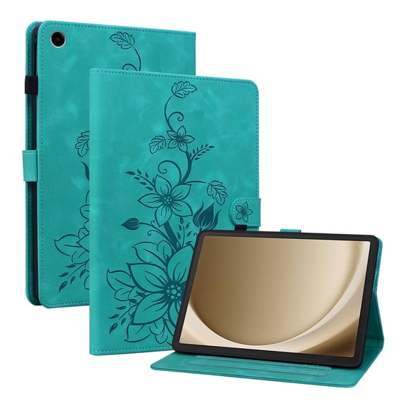 XYX for Samsung Galaxy Tab A9 Plus 11 Inch SM-X210 SM-X215 SM-X216 Case, PU Leather Slim Folio with Multi-Angle Stand, Green Lily Flower