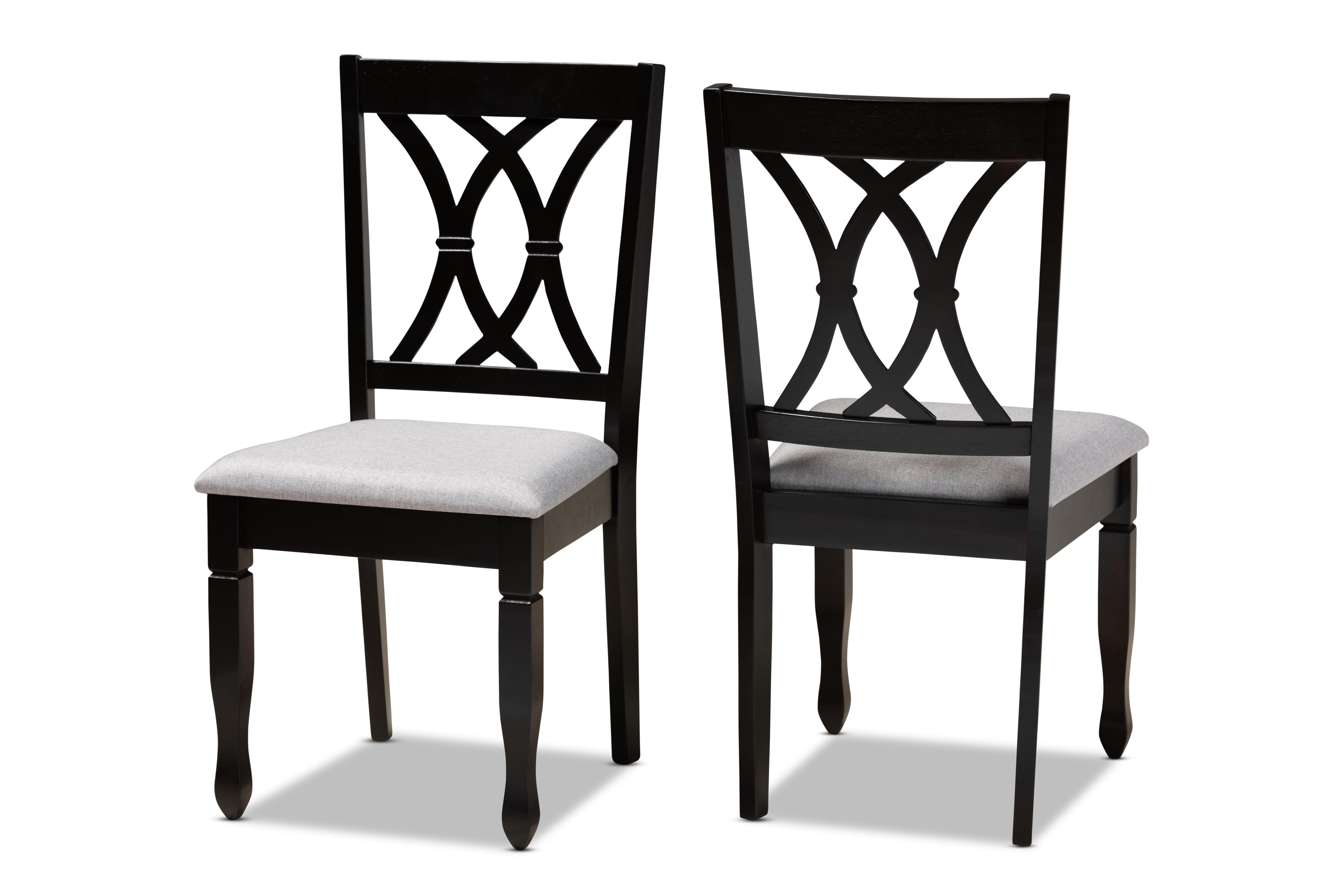 Baxton Studio Reneau Modern and Contemporary Grey Fabric Upholstered Espresso Brown Finished Wood 2-Piece Dining Chair Set Set