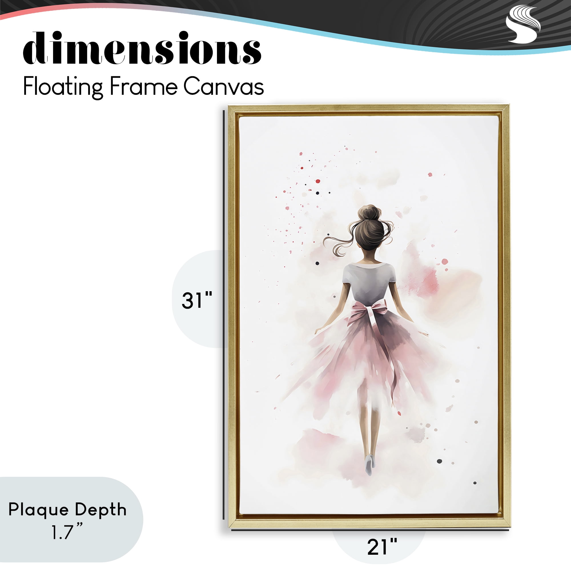 Stupell Industries Speckled Ballerina View Gold Framed Floater Canvas Wall Art, design by Creative Studio