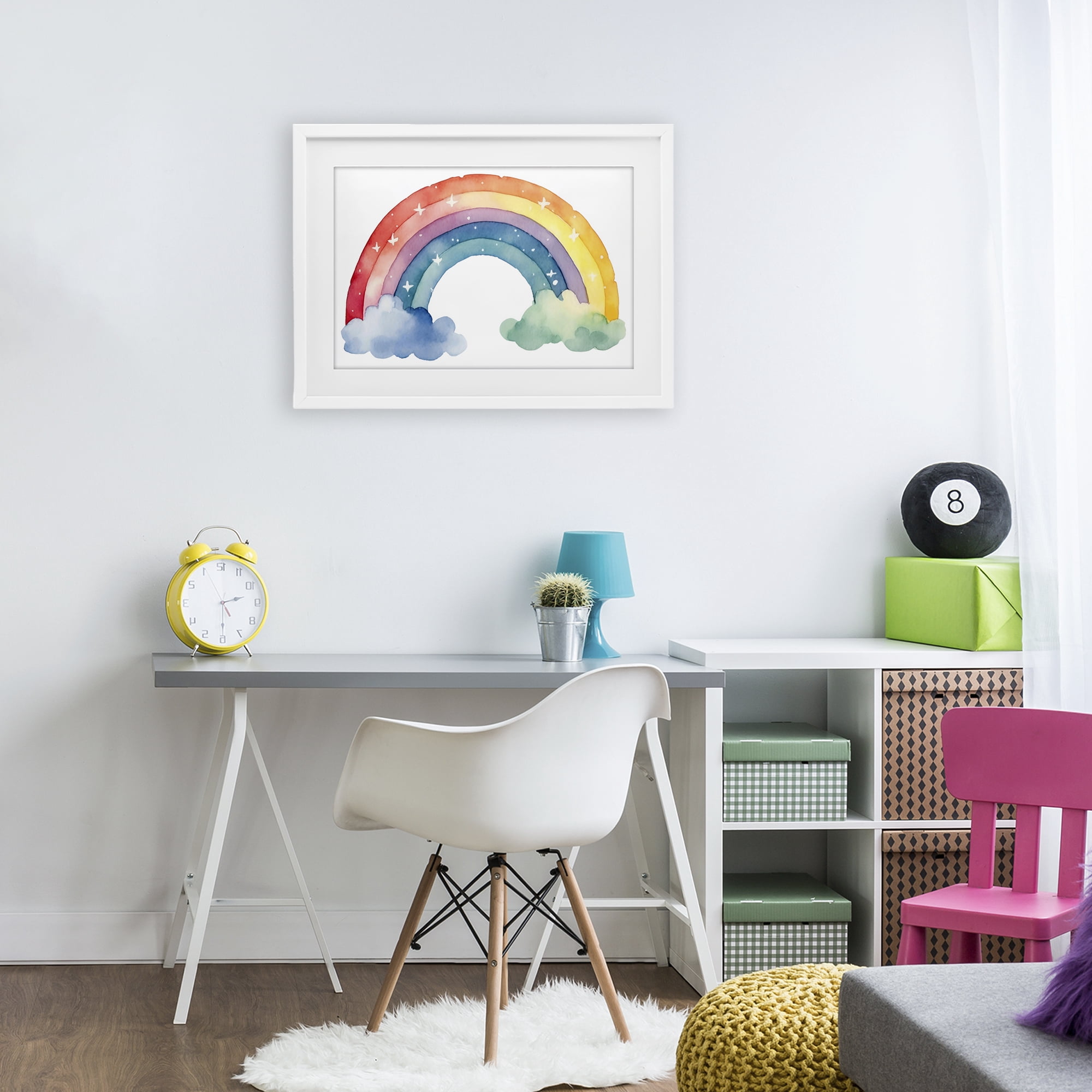 Stupell Industries Colorful Rainbow with White Stars White Framed Print Under Glass, design by Creative Studio