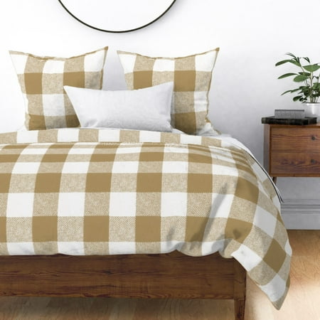 Light Brown Buffalo Check Beige Checked Wool Sateen Duvet Cover By