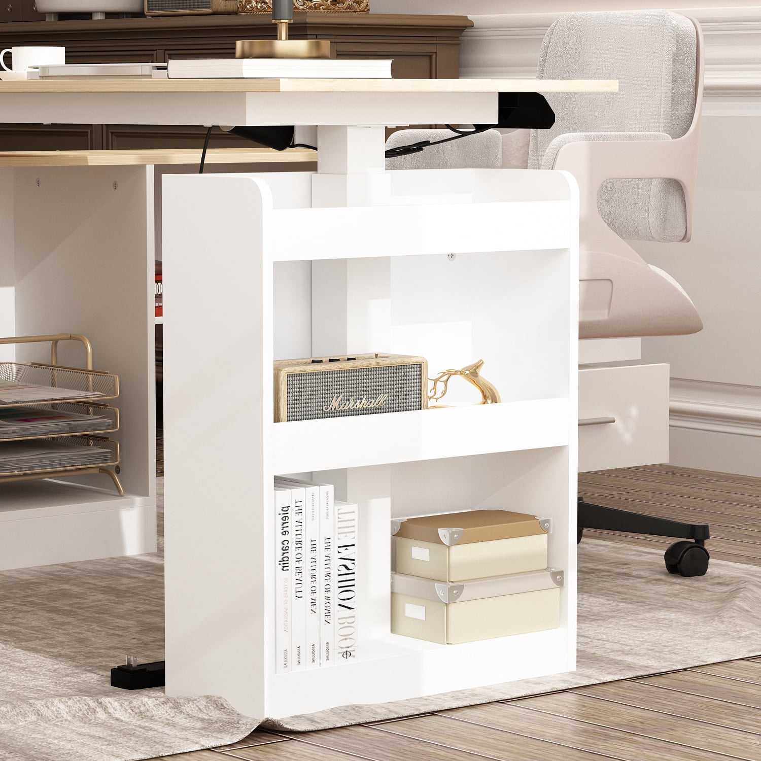 63" Electric Height Adjustable Standing Desk,Oak&White