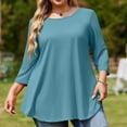 thumbnail image 5 of Tunic Tops for Women Plus Size 3/4 Sleeve Crew Neck Swing Flare Loose T-Shirt Blouses to Wear with Leggings Light Blue L, 5 of 6