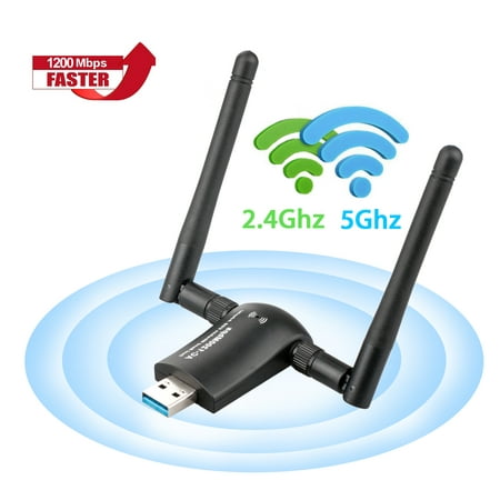 TSV Dual Band 1200Mbps 2.4/5Ghz Wireless USB WiFi Network Adapter 2x5dBi Antenna 802.11AC Compatibility with Windows Vista/ 7/ 8/ 8.1/10/ Linux/