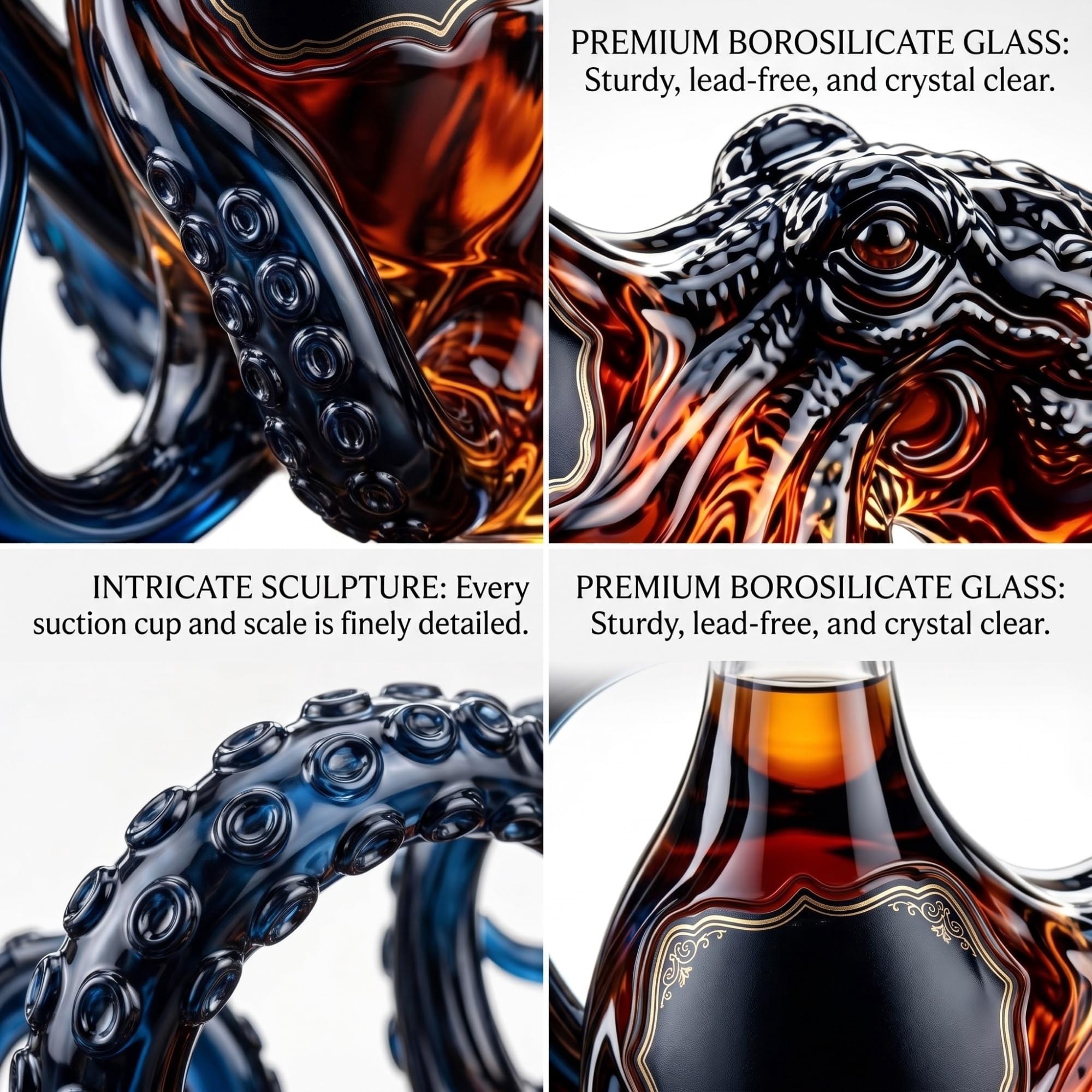 Rum Edition 3D Octopus Bottle, Deep Sea Decor Bottle, kraken rum octopus bottle,Nautical Art Collector Display , Liquor(11.8oz)