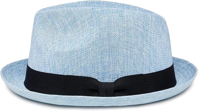 Funky Junque Lightweight Porkpie Fedora Sun Hat - Light Blue (Small/Medium)