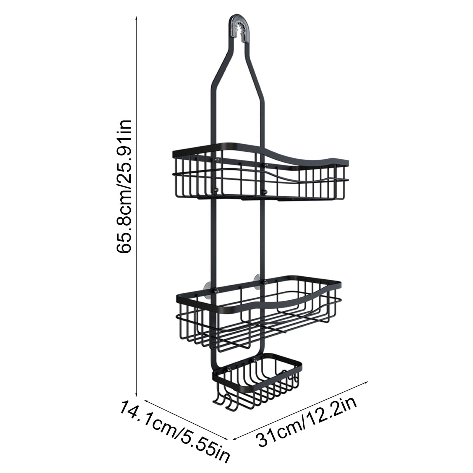Stainless Steel Shower Caddy, Black Shower Organizer Rack, No Drill Installation, Hanging Shower Shelf for Bathroom, Shampoo Storage with Hanger
