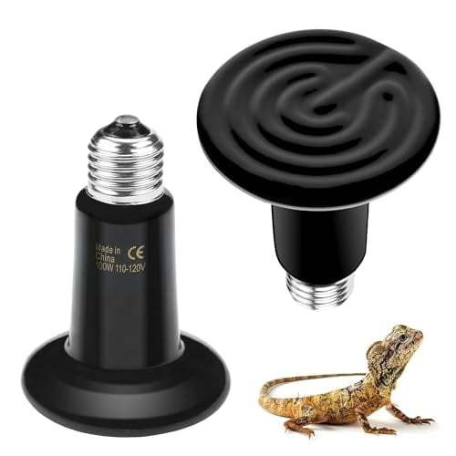 100W Reptile Heat Lamp 2-Pack Ceramic Heat Emitter,No Light Emitting Heat lamp Bulbs for Reptiles Chickens Lizard Bearded Gragon Turtle Snake (Black)