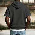 thumbnail image 4 of ZunFeo Mens Oversized Short Sleeve Hoodie Dark Gray Waffle Knit Quarter Zip Cotton Blend Top with Pocket,Size S, 4 of 7