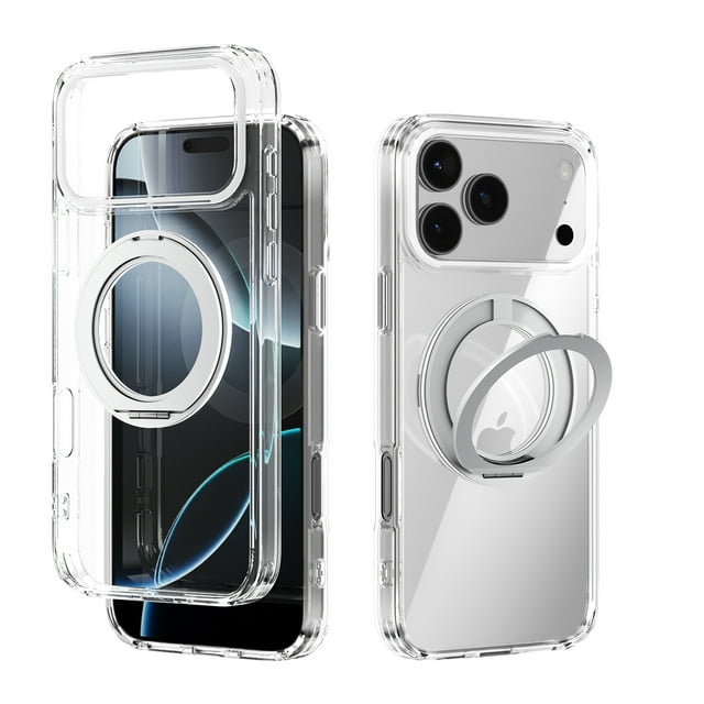 GadgetCom Étui Magnétique Compatible avec Apple iPhone 17 Pro, Étui Rigide Transparente avec Support, Étui de Protection
